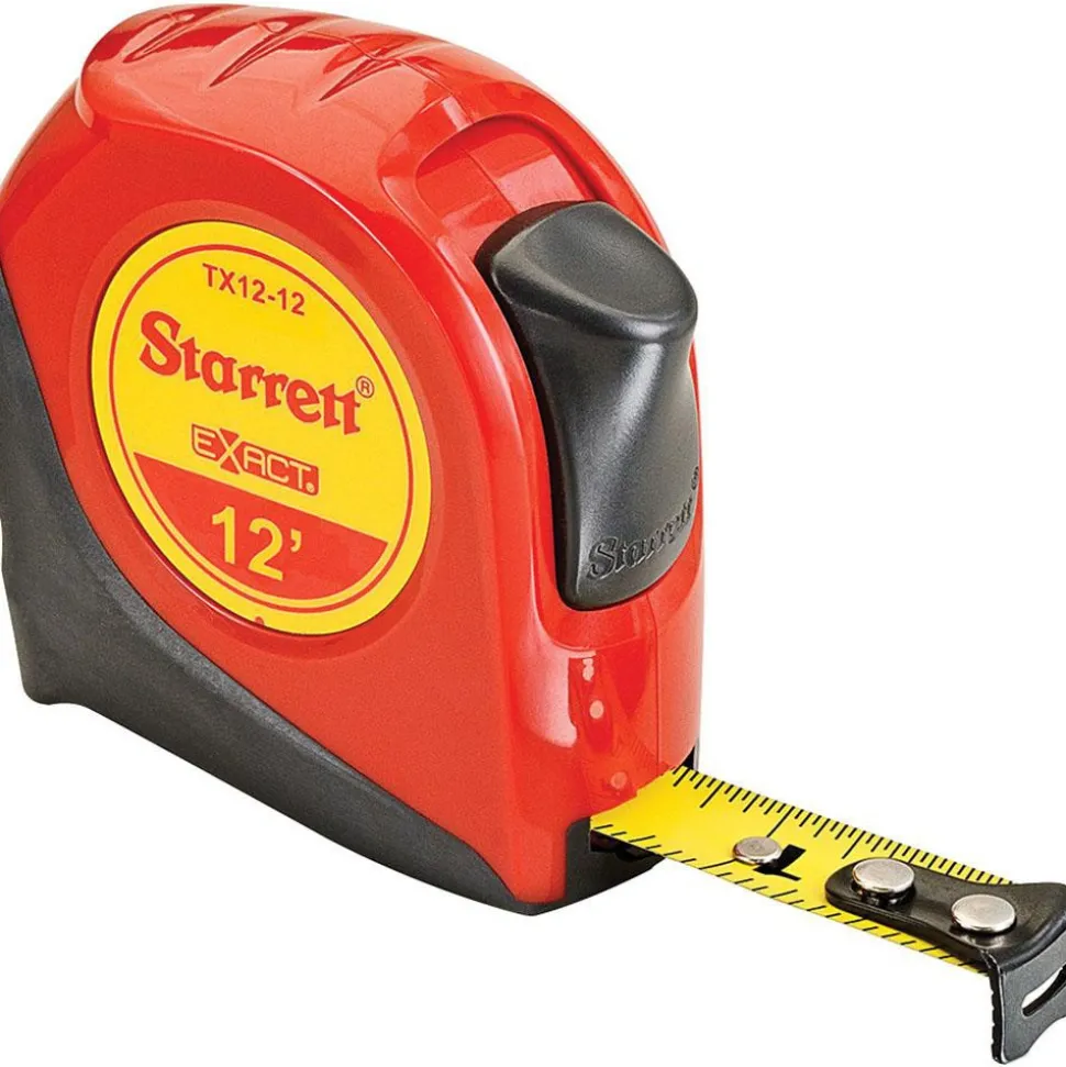 Tape Measure: 12' Long, 1/2" Width, Yellow Blade