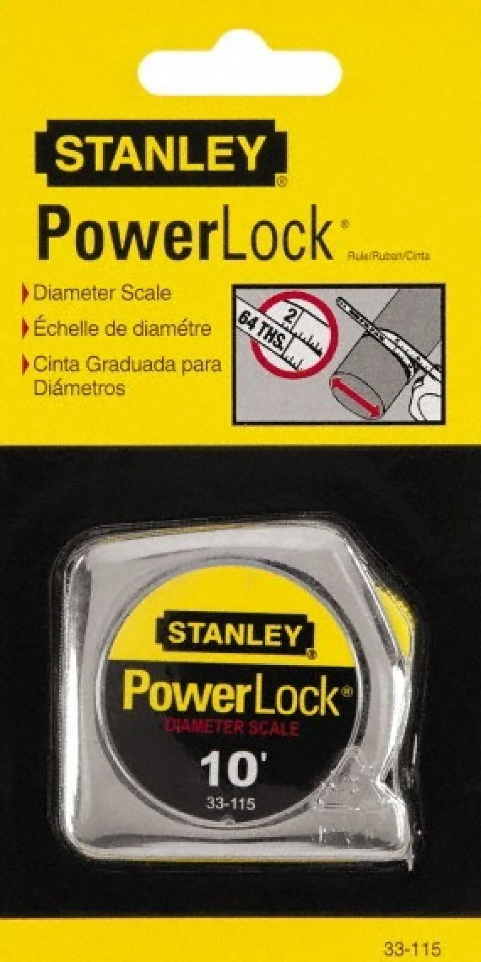 Tape Measure: 10' Long, 1/4" Width, Yellow Blade