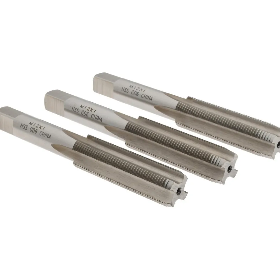Tap Set: Metric Fine, 4 Flute, High Speed Steel, Bright Finish