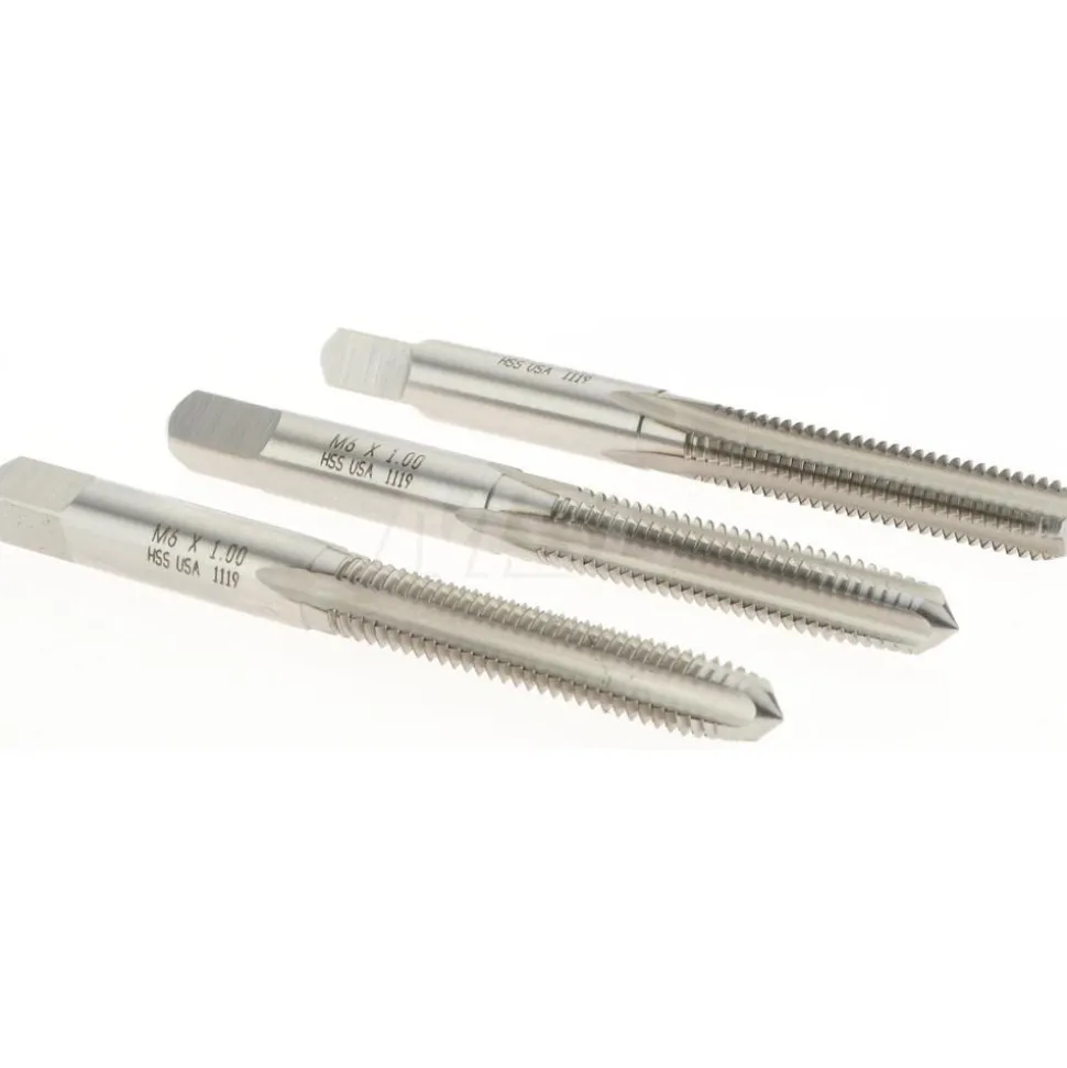 Tap Set: M6 x 1 Metric Coarse, 4 Flute, Bottoming Plug & Taper, High Speed Steel, Bright Finish