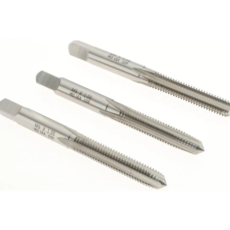 Tap Set: M6 x 1 Metric Coarse, 4 Flute, Bottoming Plug & Taper, High Speed Steel, Bright Finish
