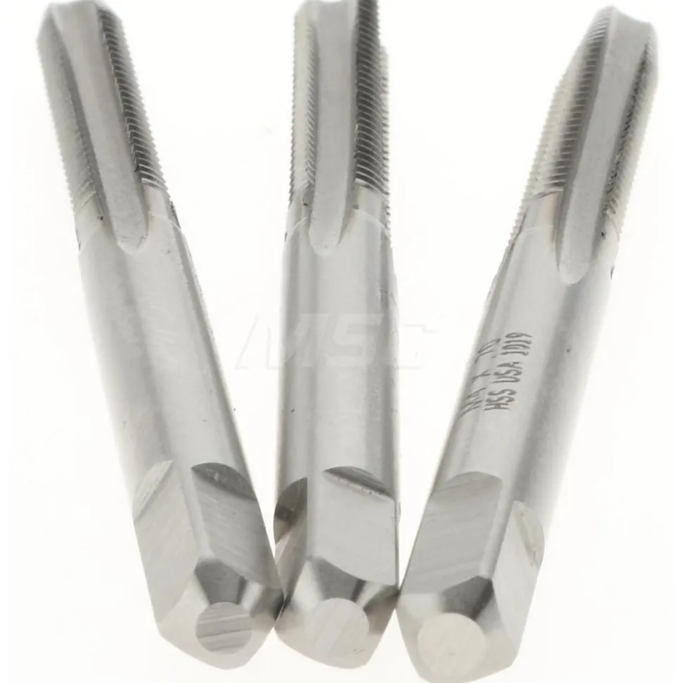 Tap Set: M4 x 0.7 Metric Coarse, 4 Flute, Bottoming Plug & Taper, High Speed Steel, Bright Finish