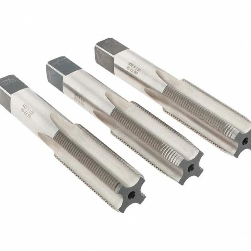 Tap Set: M20 x 1.5 Metric Fine, 4 Flute, Bottoming Plug & Taper, High Speed Steel, Bright Finish