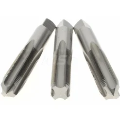 Tap Set: M8 x 1 Metric Fine, 4 Flute, Bottoming Plug & Taper, High Speed Steel, Bright Finish