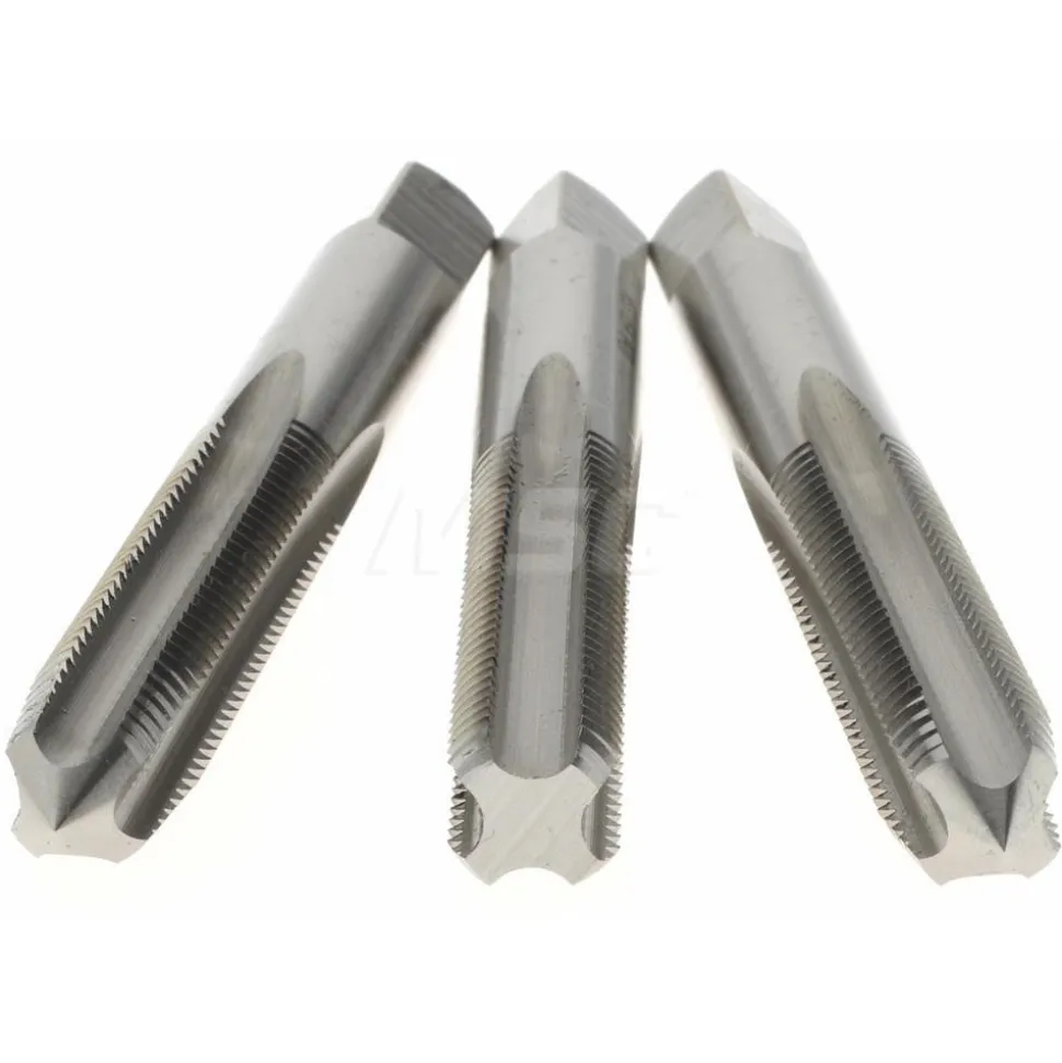 Tap Set: M8 x 1 Metric Fine, 4 Flute, Bottoming Plug & Taper, High Speed Steel, Bright Finish