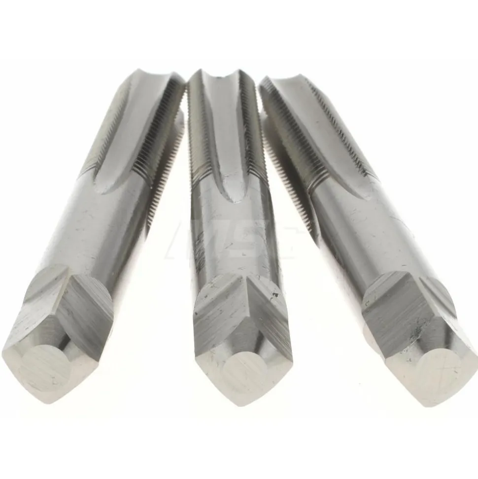 Tap Set: M8 x 1 Metric Fine, 4 Flute, Bottoming Plug & Taper, High Speed Steel, Bright Finish
