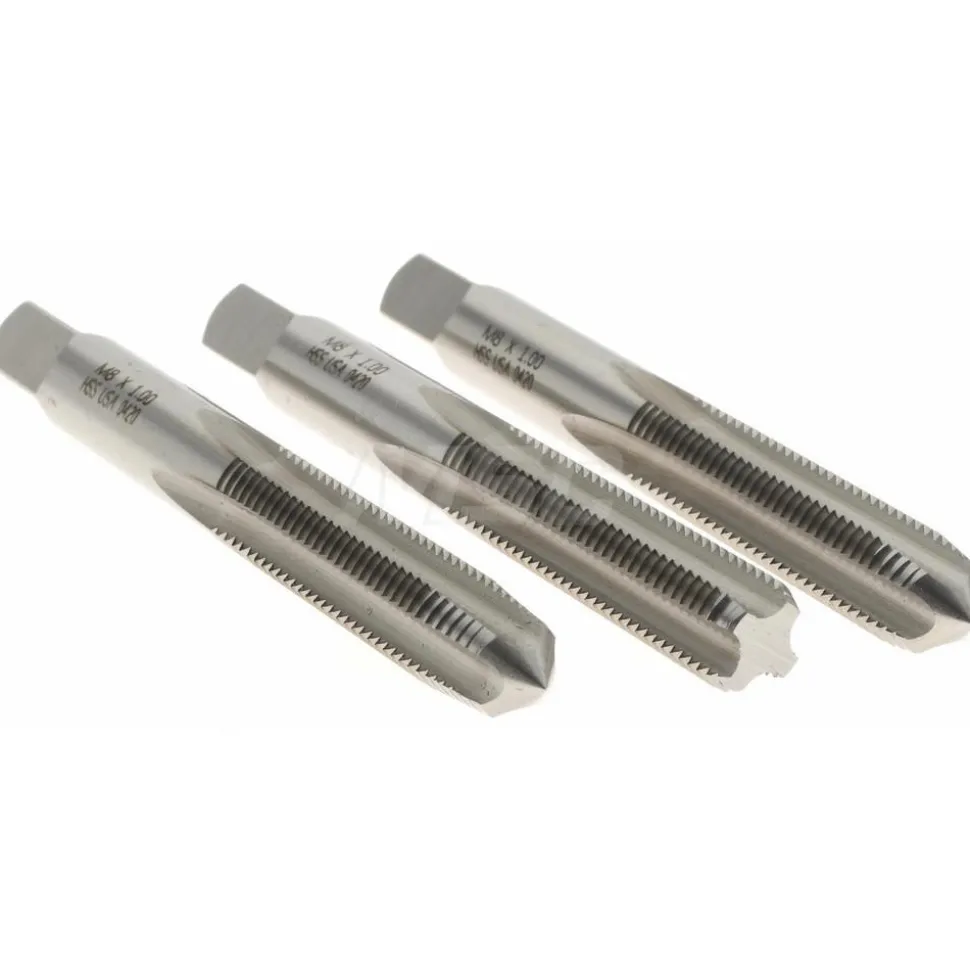 Tap Set: M8 x 1 Metric Fine, 4 Flute, Bottoming Plug & Taper, High Speed Steel, Bright Finish