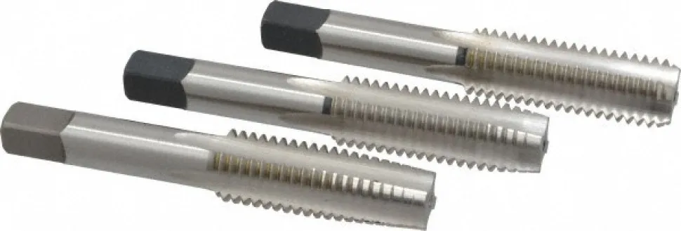 Tap Set: 5/8-11 UNC, 4 Flute, Bottoming Plug & Taper, High Speed Steel, Bright Finish