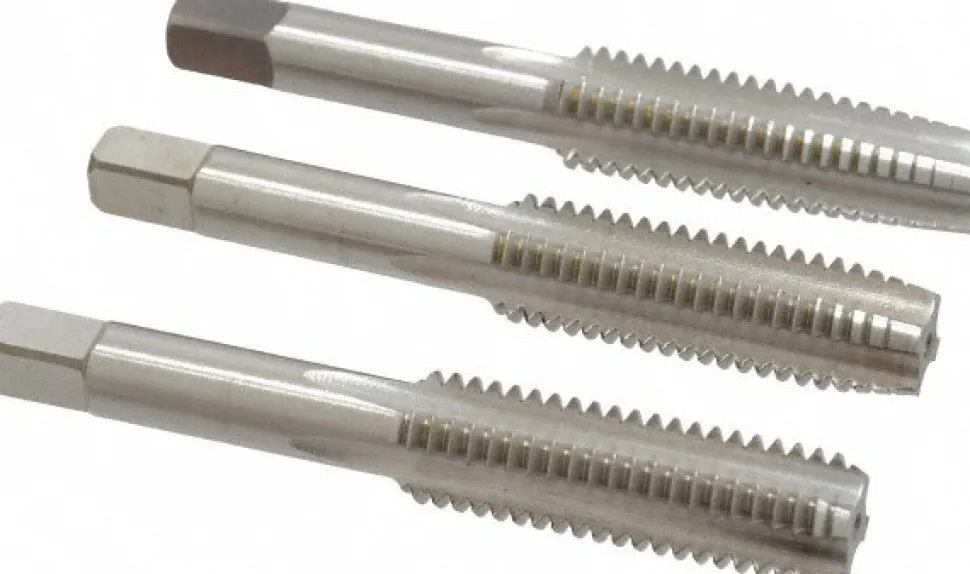 Tap Set: 1/2-13 UNC, 4 Flute, Bottoming Plug & Taper, High Speed Steel, Bright Finish