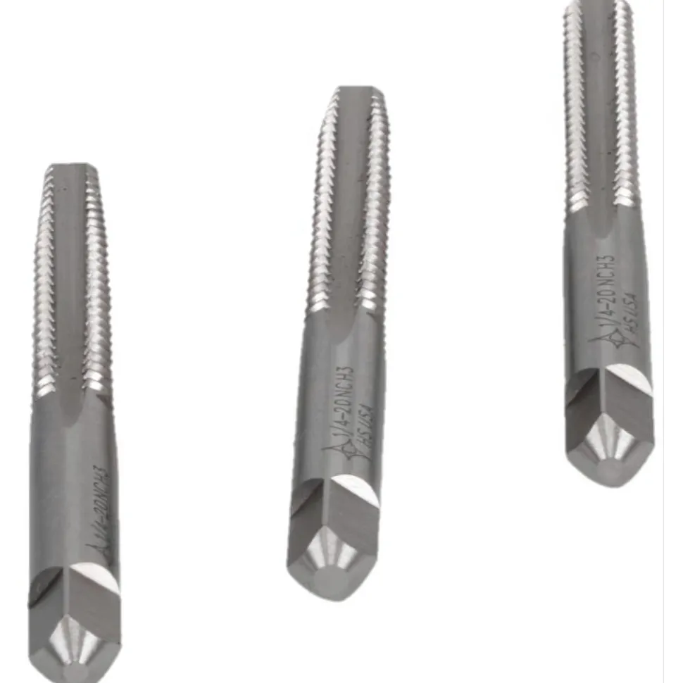 Tap Set: 1/4-20 UNC, 4 Flute, Bottoming Plug & Taper, High Speed Steel, Bright Finish
