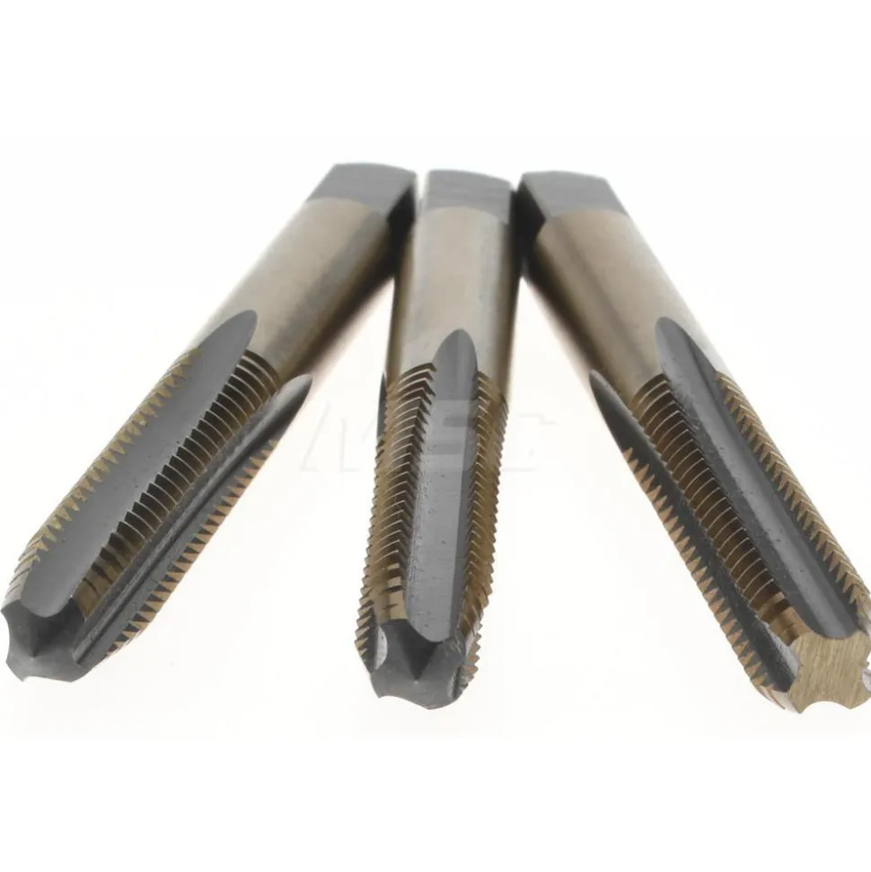 Tap Set: 1/4-20 UNC, 4 Flute, Bottoming Plug & Taper, High Speed Steel, Gold & Oxide Finish