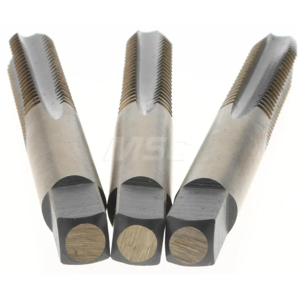 Tap Set: 1/4-20 UNC, 4 Flute, Bottoming Plug & Taper, High Speed Steel, Gold & Oxide Finish