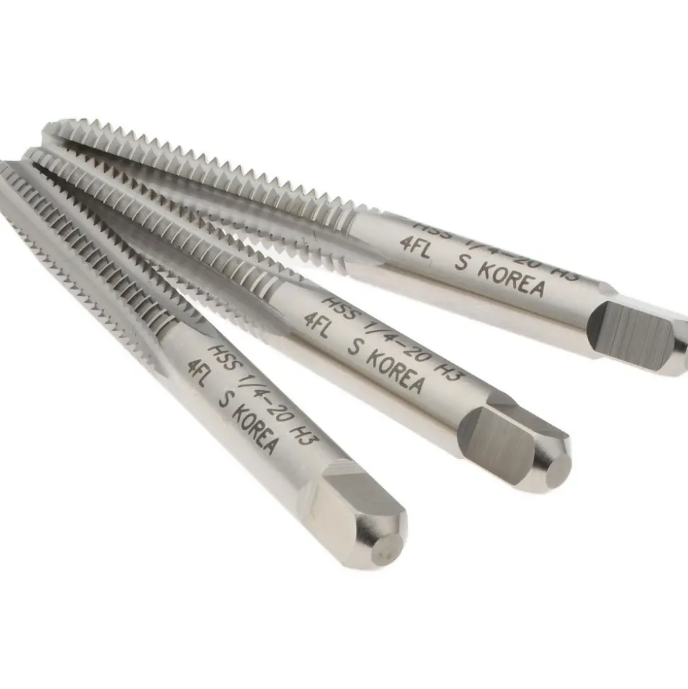 Tap Set: 1/4-20 UNC, 4 Flute, High Speed Steel, Bright Finish