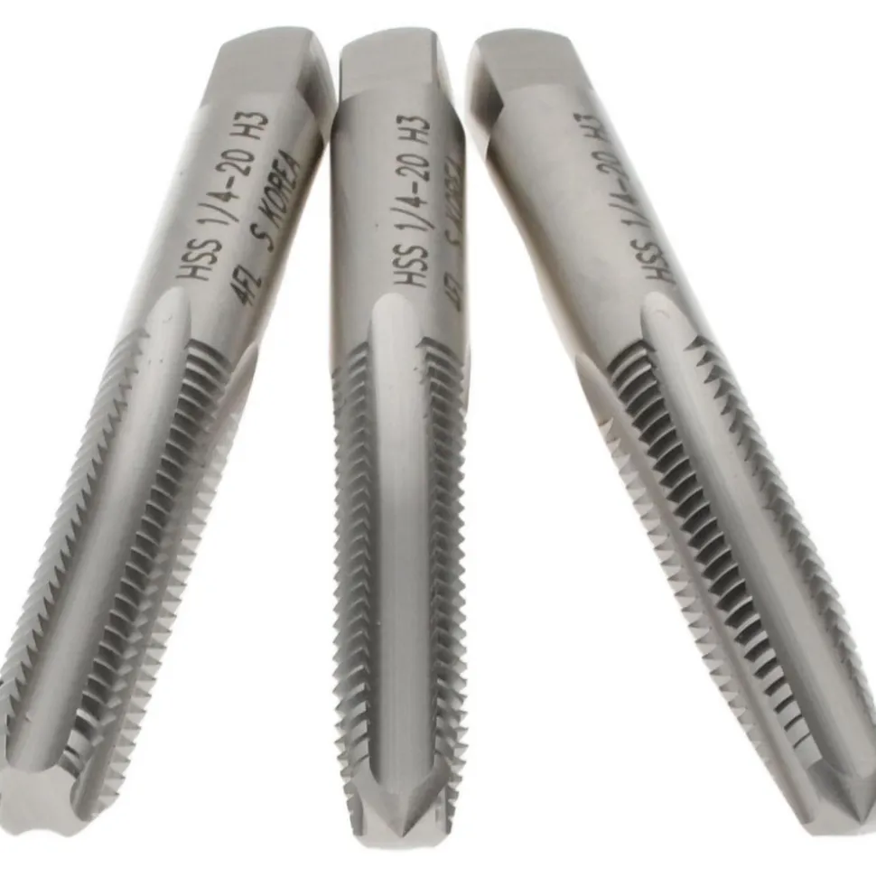 Tap Set: 1/4-20 UNC, 4 Flute, High Speed Steel, Bright Finish