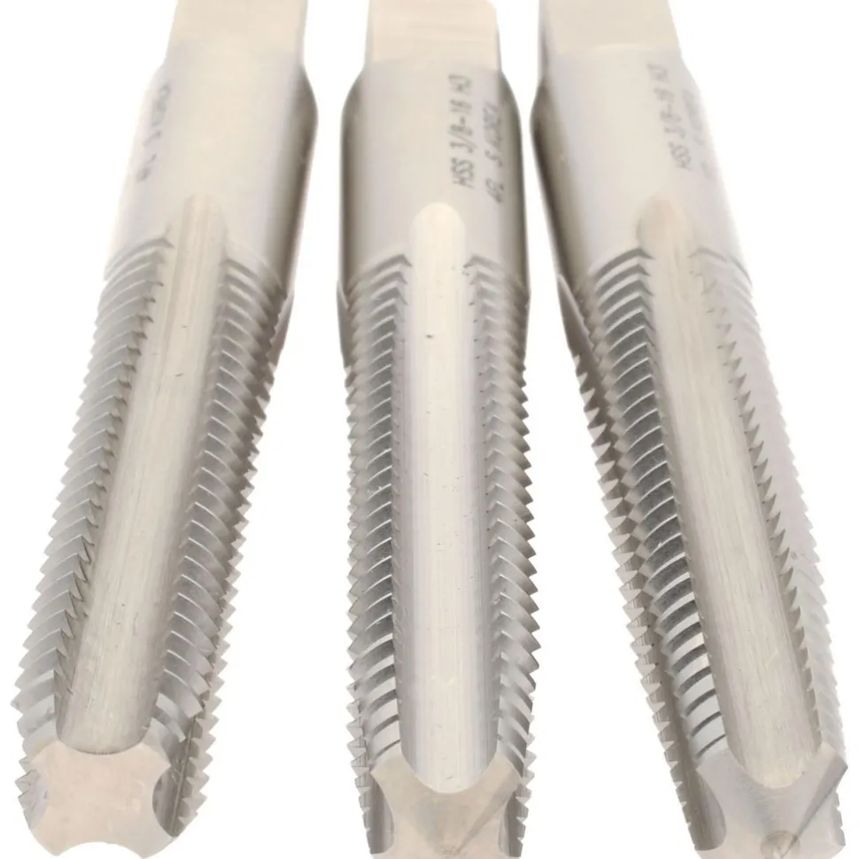Tap Set: 3/8-16 UNC, 4 Flute, High Speed Steel, Bright Finish