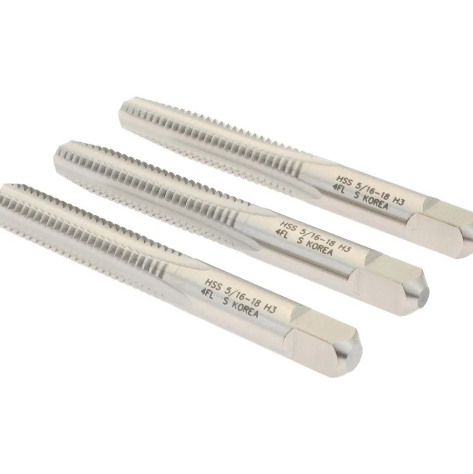 Tap Set: 5/16-18 UNC, 4 Flute, High Speed Steel, Bright Finish