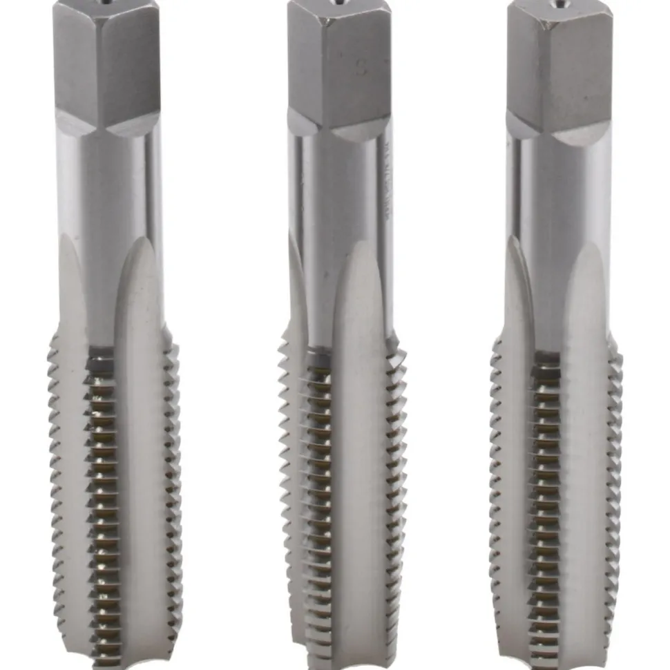 Tap Set: 7/8-9 UNC, 4 Flute, High Speed Steel, Bright Finish