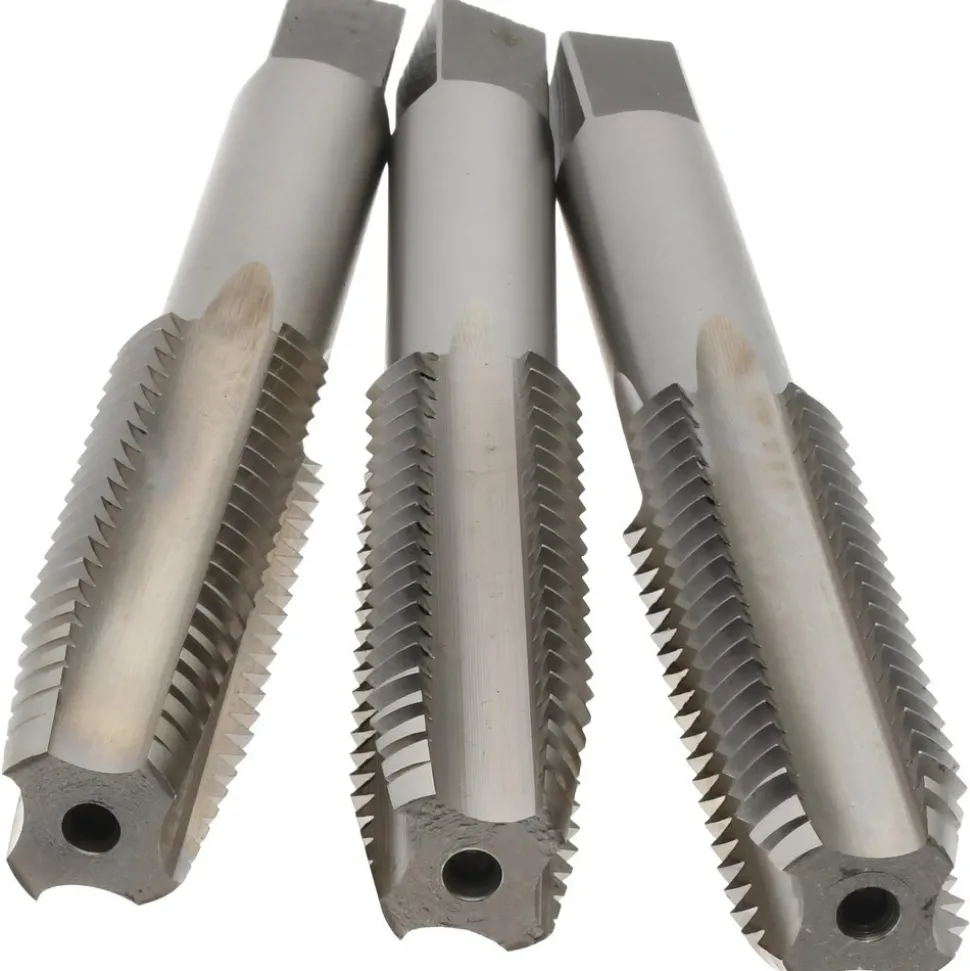Tap Set: 1/2-13 UNC, 4 Flute, High Speed Steel, Bright Finish