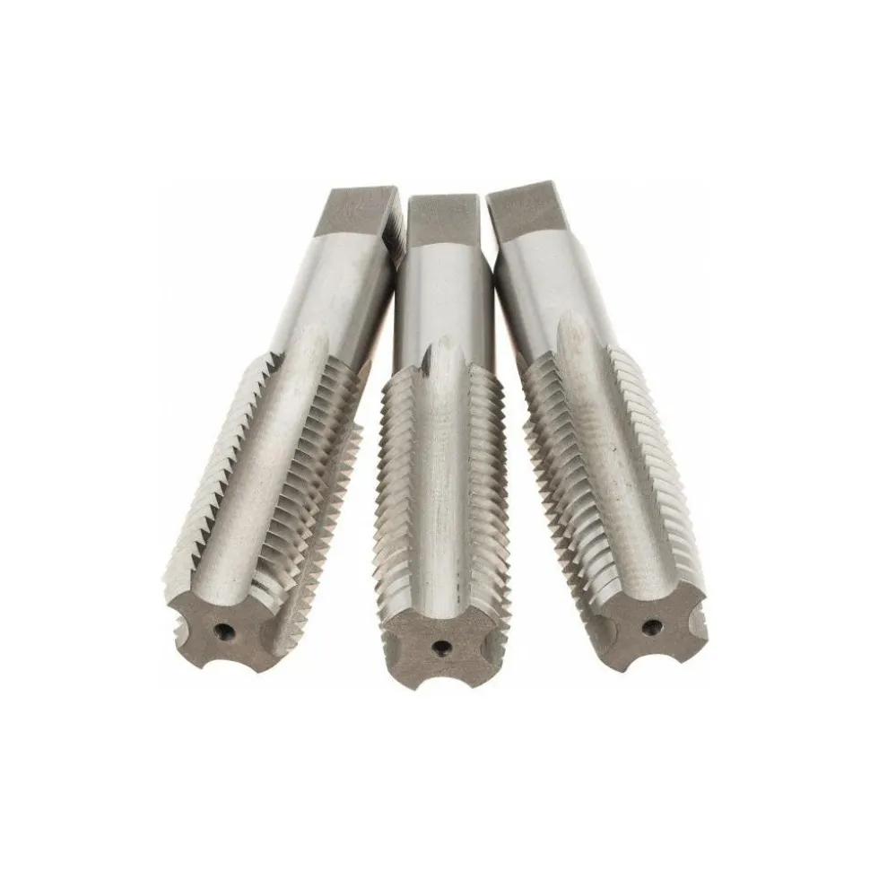Tap Set: 1-8 UNC, 4 Flute, High Speed Steel, Bright Finish