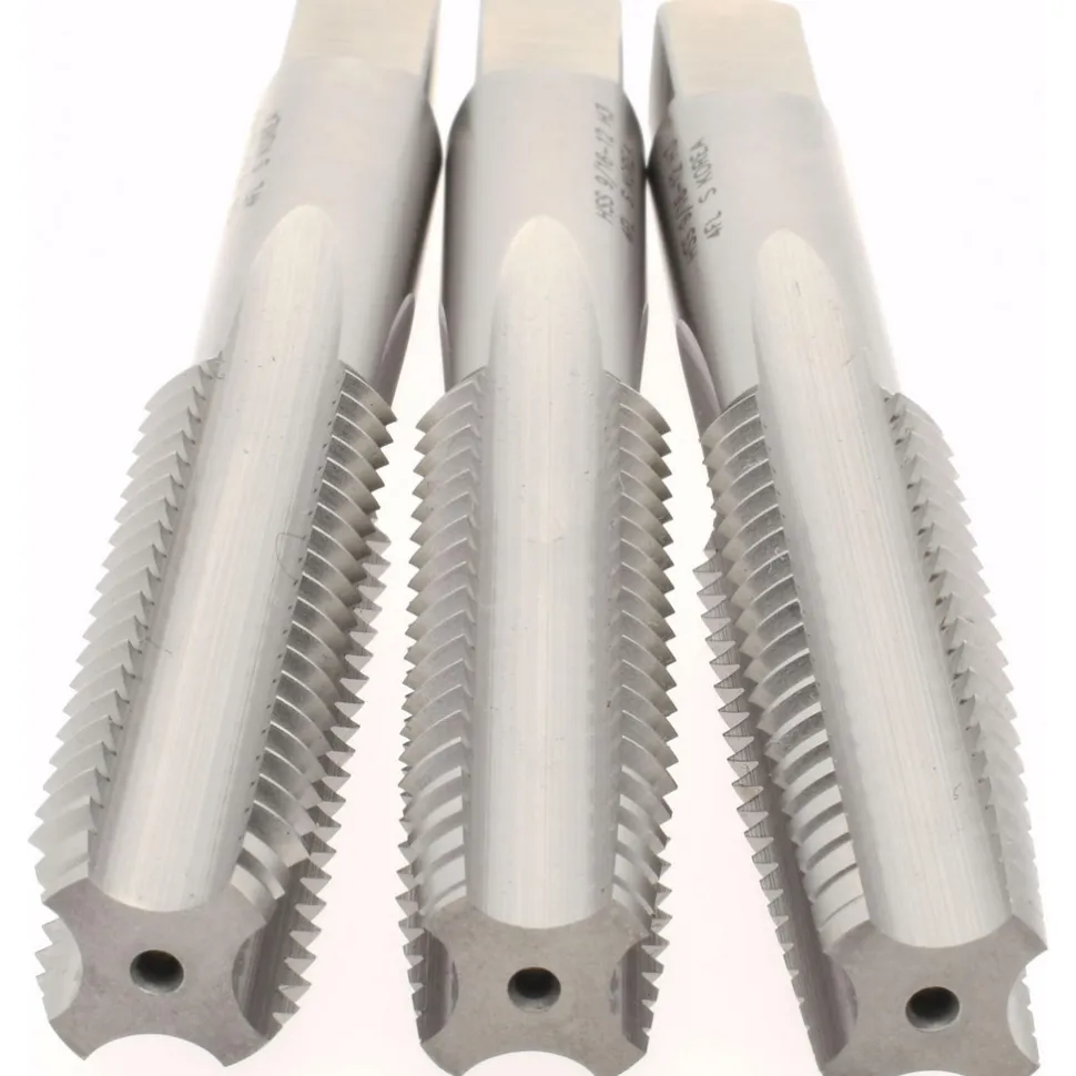Tap Set: 9/16-12 UNC, 4 Flute, High Speed Steel, Bright Finish