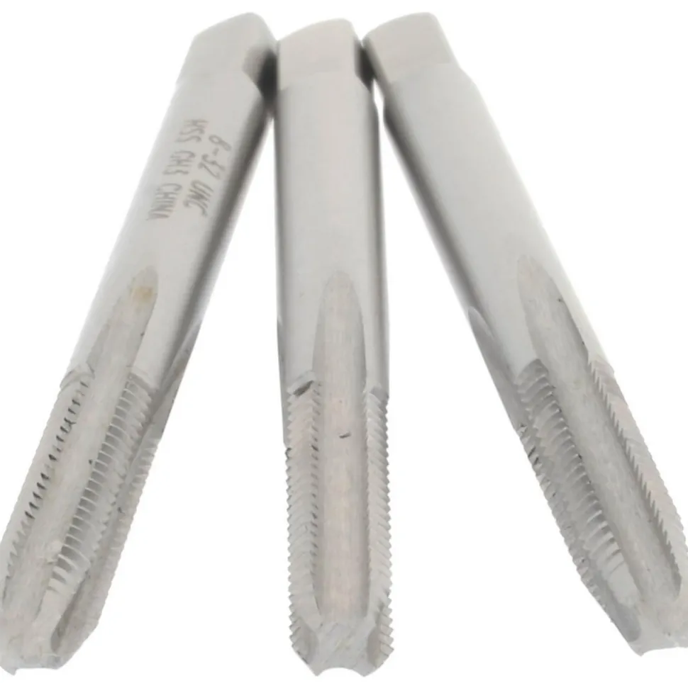 Tap Set: #8-32 UNC, 4 Flute, High Speed Steel, Bright Finish