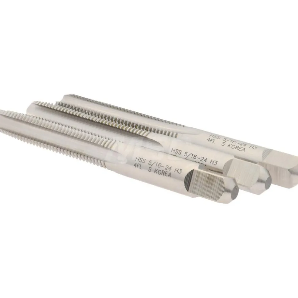 Tap Set: 5/16-24 UNF, 4 Flute, High Speed Steel, Bright Finish