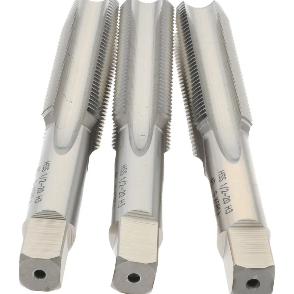 Tap Set: 1/2-20 UNF, 4 Flute, High Speed Steel, Bright Finish