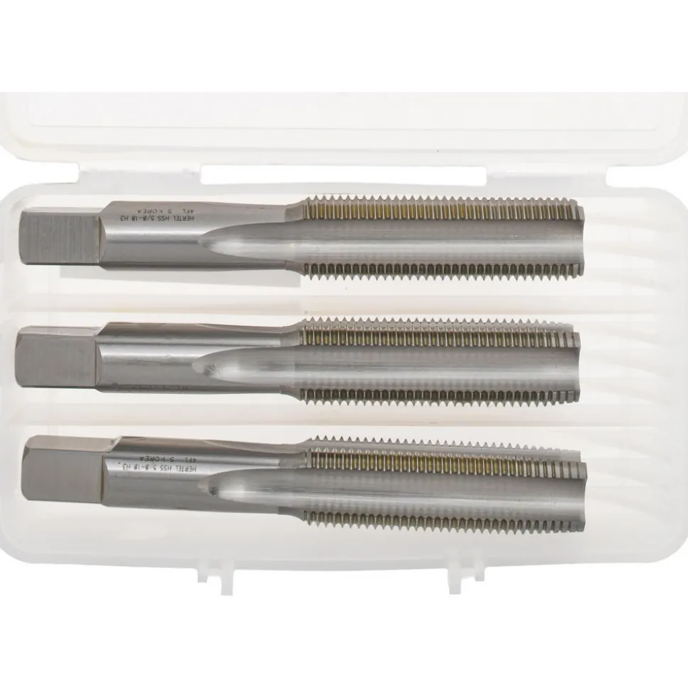 Tap Set: 5/8-18 UNF, 4 Flute, High Speed Steel, Bright Finish