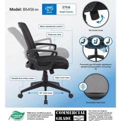 Task Chair: Mesh, Adjustable Height, Black