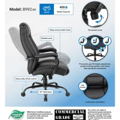 Task Chair: PU Leather, Adjustable Height, Black
