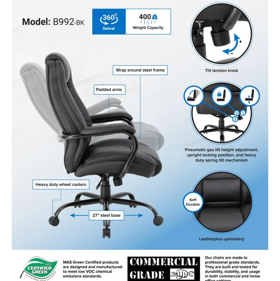 Task Chair: PU Leather, Adjustable Height, Black
