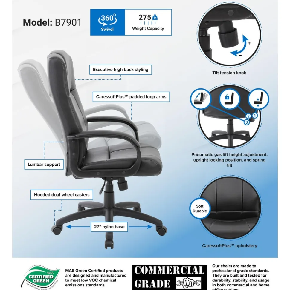 Task Chair: Vinyl, Adjustable Height, Black