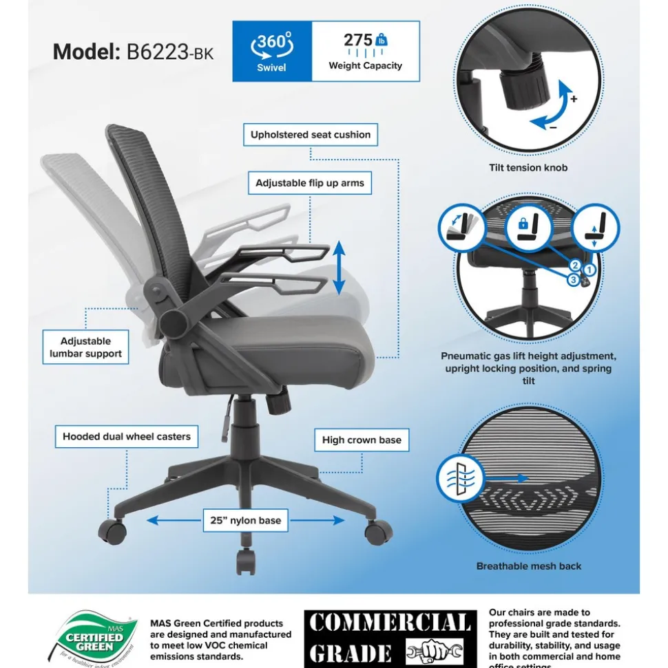 Task Chair: Vinyl, Adjustable Height, Black