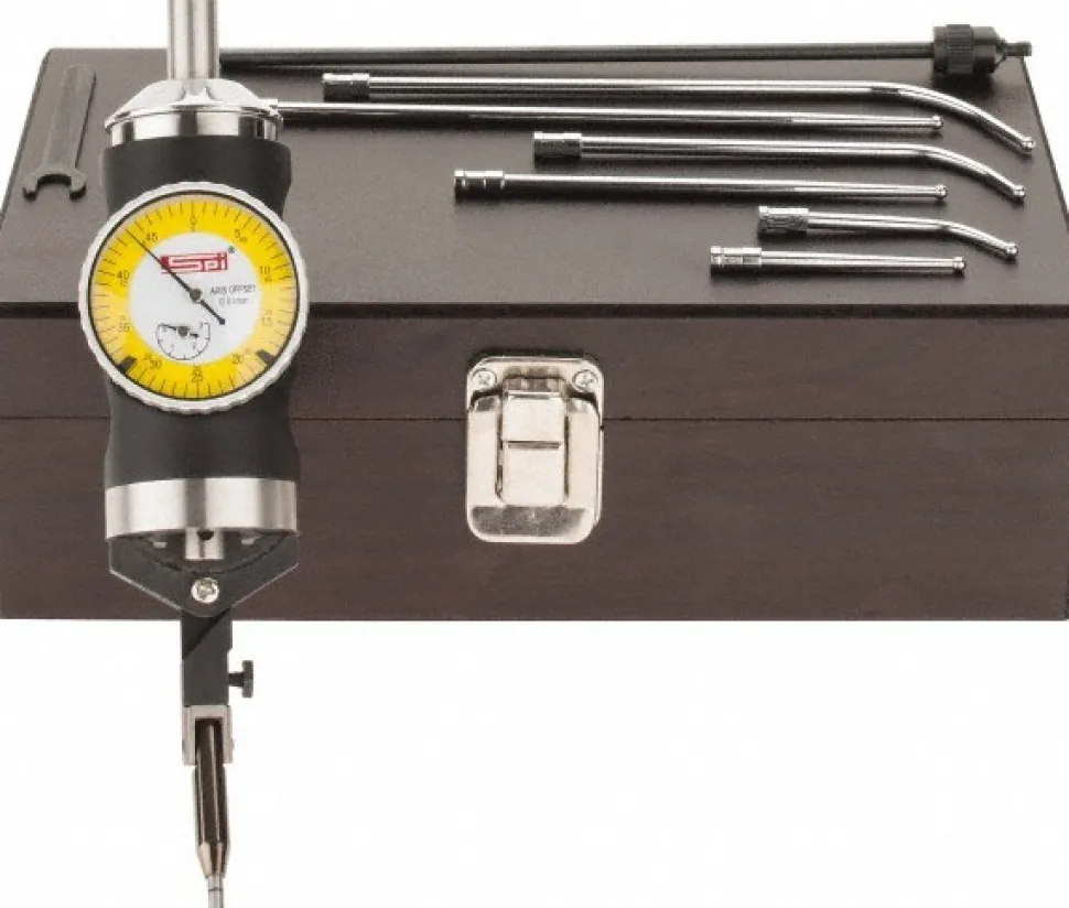 Test Indicator Kit: 9 Pc, 63.50 mm Max, 40.00 mm Dial Dia, 0-25-0, 0.0050 mm Accuracy