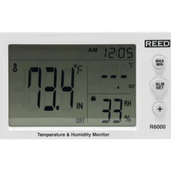 Thermometer/Hygrometers: Minimum Relative Humidity (%): 20; Maximum Relative Humidity (%): 95.00; Minimum Temperature (C): -40.00; Minimum Temperature (F): -40.000; Maximum Temperature (C): 50.00; Maximum Temperature (F): 122.000; Resolution: 0.1; Power Source: 1 (AAA)
