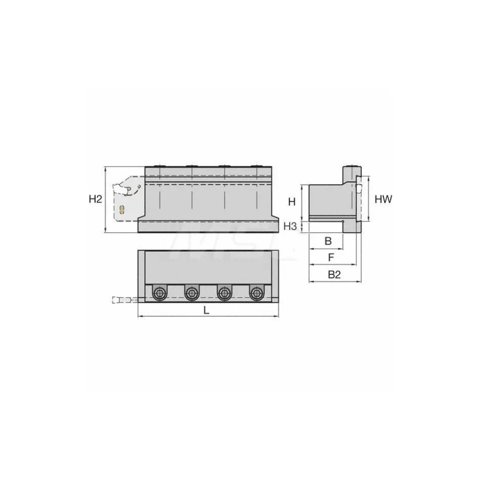 Tool Block Style A2TZN, 26mm Blade Height, 3.39" OAL, 1.89"& OAH, Indexable Cutoff Blade Tool Block