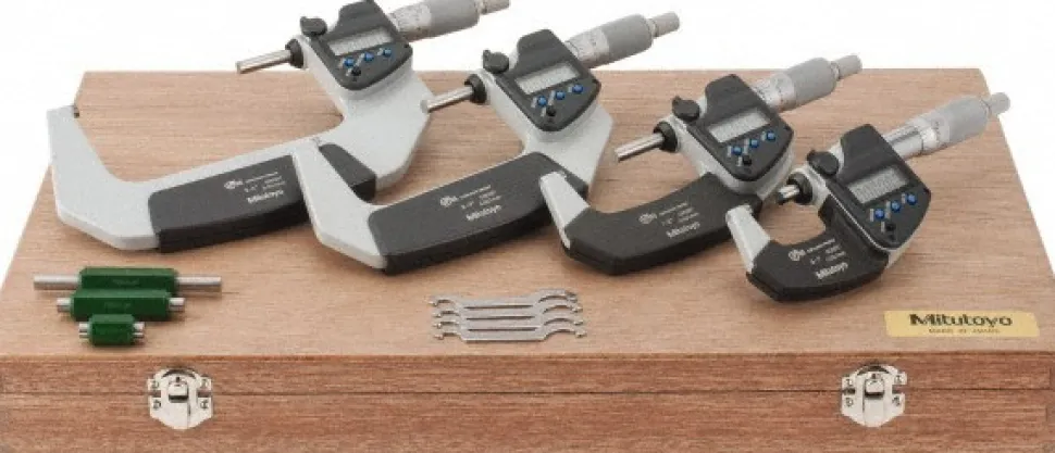 0 to 4" Range, 0.001mm Resolution, IP65, 4 Piece Electronic Outside Micrometer Sets