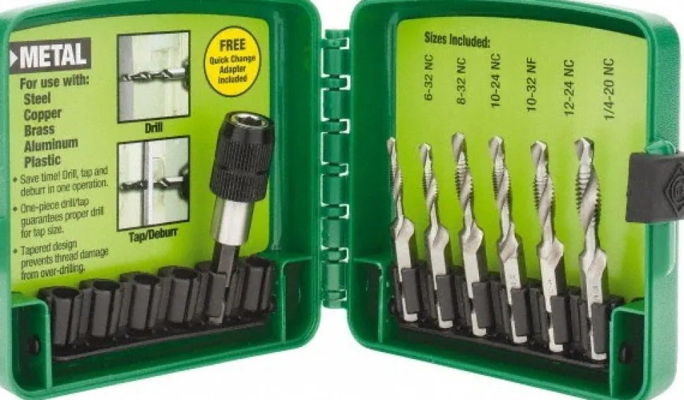 #6-32 to 1/4-20 UNC, 2-1/4" Overall Length, 1-1/4" Drill Length, High Speed Steel Combination Drill and Tap Set