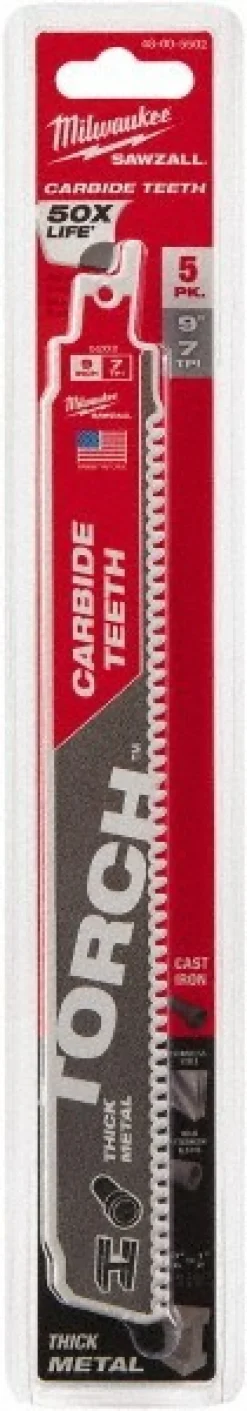 9" 8 TPI TORCH™ with Carbide Teeth SAWZALL® Blades, 5-Pack