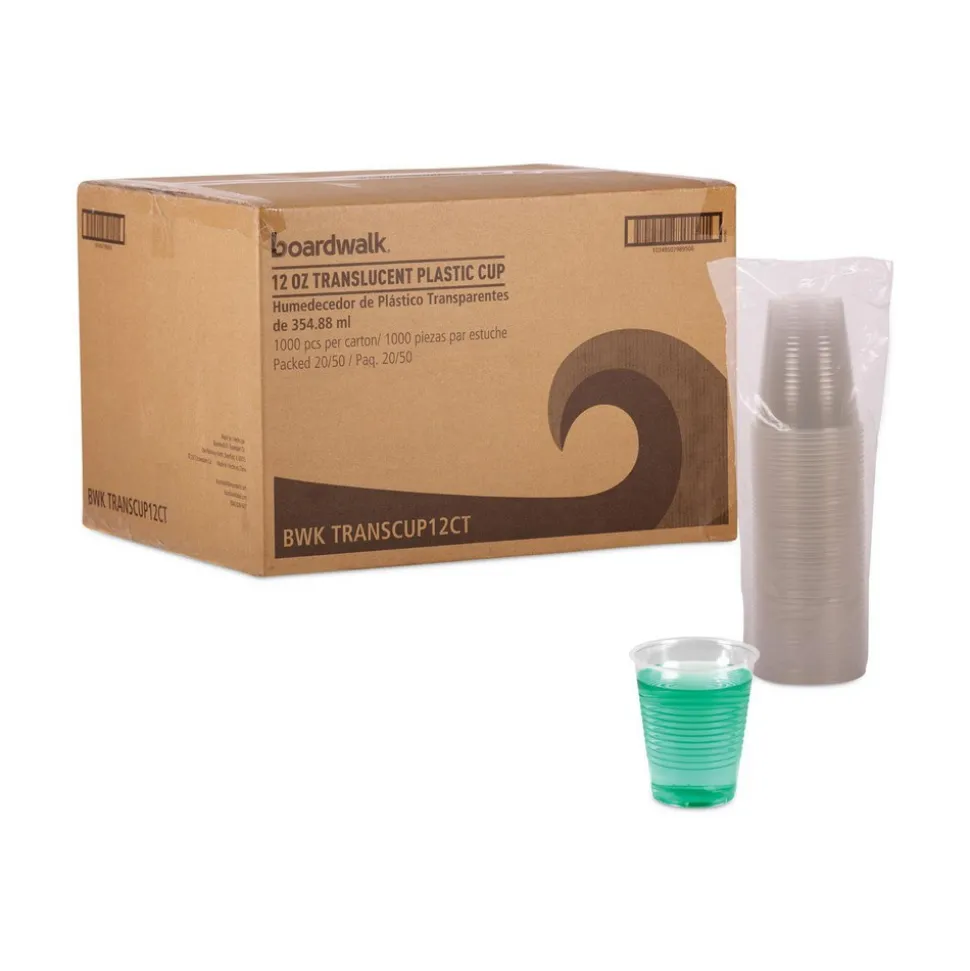 Translucent Plastic Cold Cups, 12 oz, Polypropylene,1000/Carton