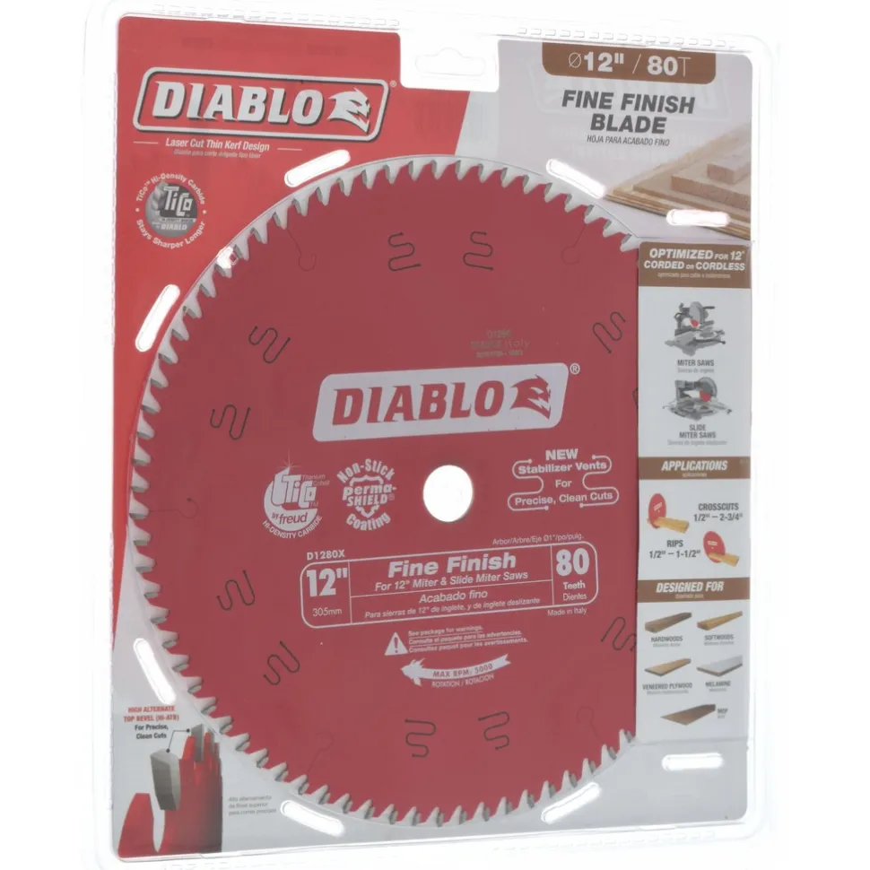 Wet & Dry Cut Saw Blade: 12" Dia, 1" Arbor Hole, 0.118" Kerf Width, 80 Teeth