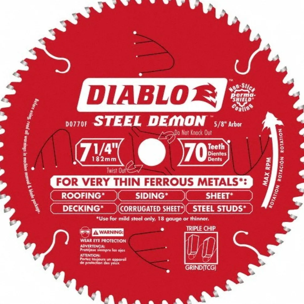 Wet & Dry Cut Saw Blade: 7-1/4" Dia, 5/8" Arbor Hole, 0.071" Kerf Width, 70 Teeth