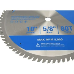 Wet & Dry Cut Saw Blade: 10" Dia, 5/8" Arbor Hole, 0.0945" Kerf Width, 80 Teeth