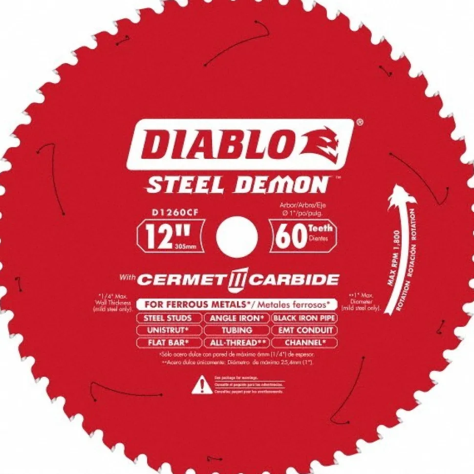 Wet & Dry Cut Saw Blade: 12" Dia, 1" Arbor Hole, 60 Teeth