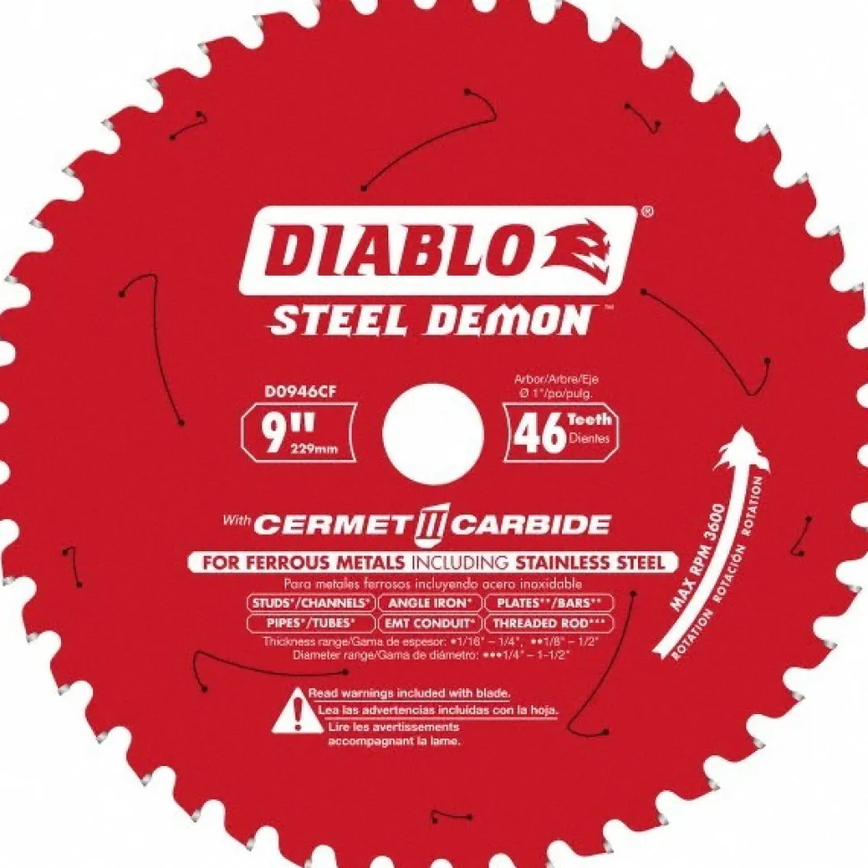 Wet & Dry Cut Saw Blade: 9" Dia, 1" Arbor Hole, 46 Teeth