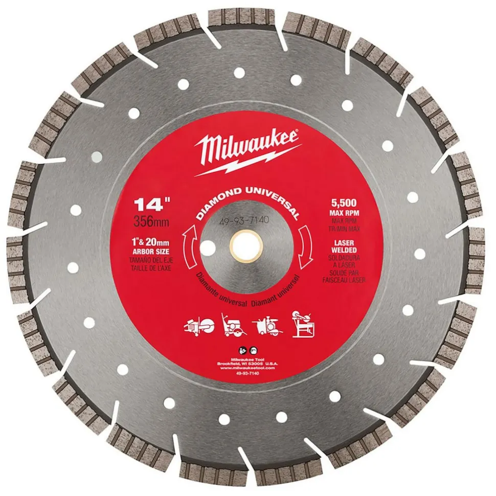Wet & Dry Cut Saw Blade: 14" Dia, 1" Arbor Hole, 1/8" Kerf Width
