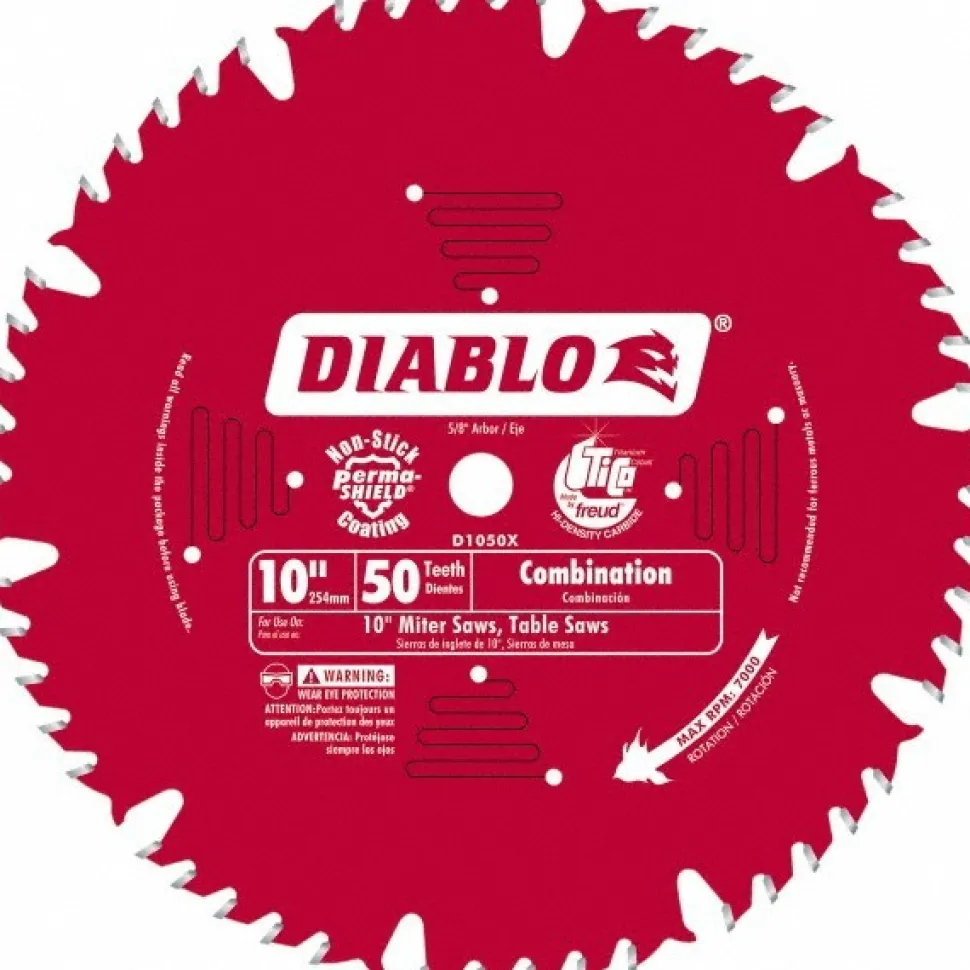 Wet & Dry Cut Saw Blade: 10" Dia, 1" Arbor Hole, 50 Teeth