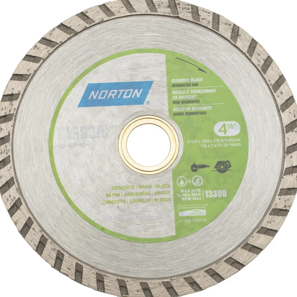 Wet & Dry Cut Saw Blade: 4-1/2" Dia, 5/8 & 7/8" Arbor Hole