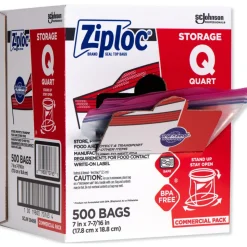 Ziploc Storage Bags, Quart, 500/box