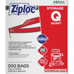 Ziploc Storage Bags, Quart, 500/box